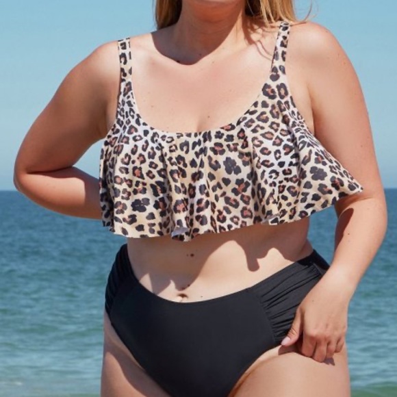 NEW Popvil Plus Size Leopard Printed Ruffle Tankini Set - Picture 6 of 10